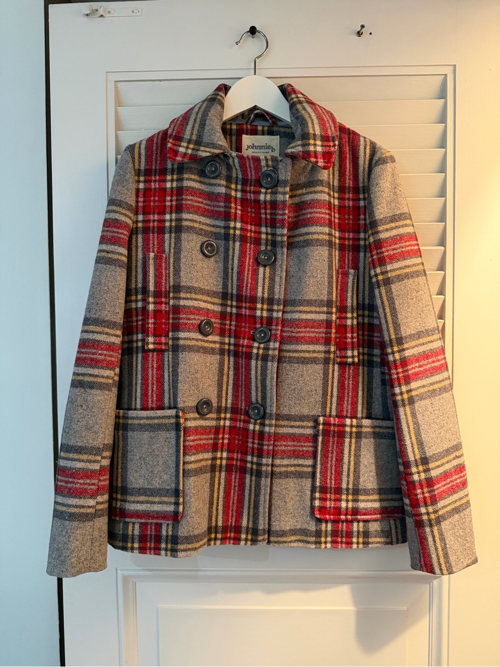 BODEN Johnnie B Girls Coat 15-16 Y Plaid Wool Blend Lined Peacoat Gray Coat